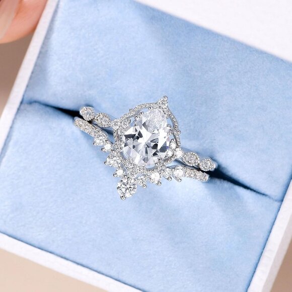 Wedding Rings for Women Sterling Silver Cubic Zirconia Engagement Sets - Picture 7 of 7